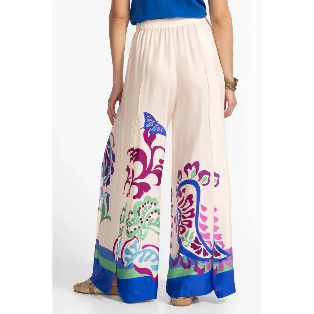 NWOT Johnny Was Jade Luna Wrap Pant Jonis Dream Cream/Blue Sz Large - Picture 2 of 9